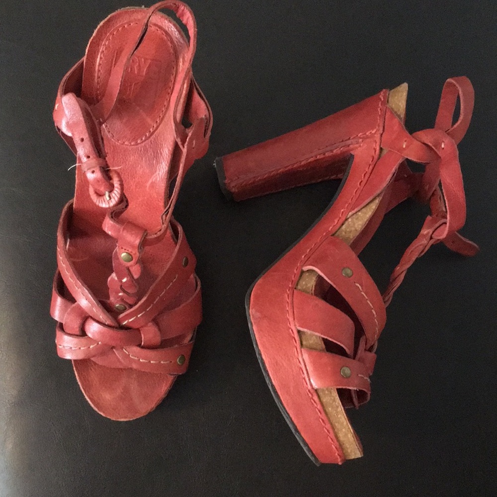 Frye Platform Heels Grace Woven T Strap